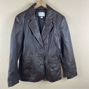 Worthington Genuine Lambskin Leather Jacket Brown Button Front Pockets Large